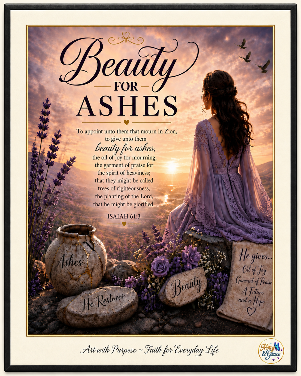 Beauty for Ashes — Isaiah 61:3 Christian Canvas Wall Art