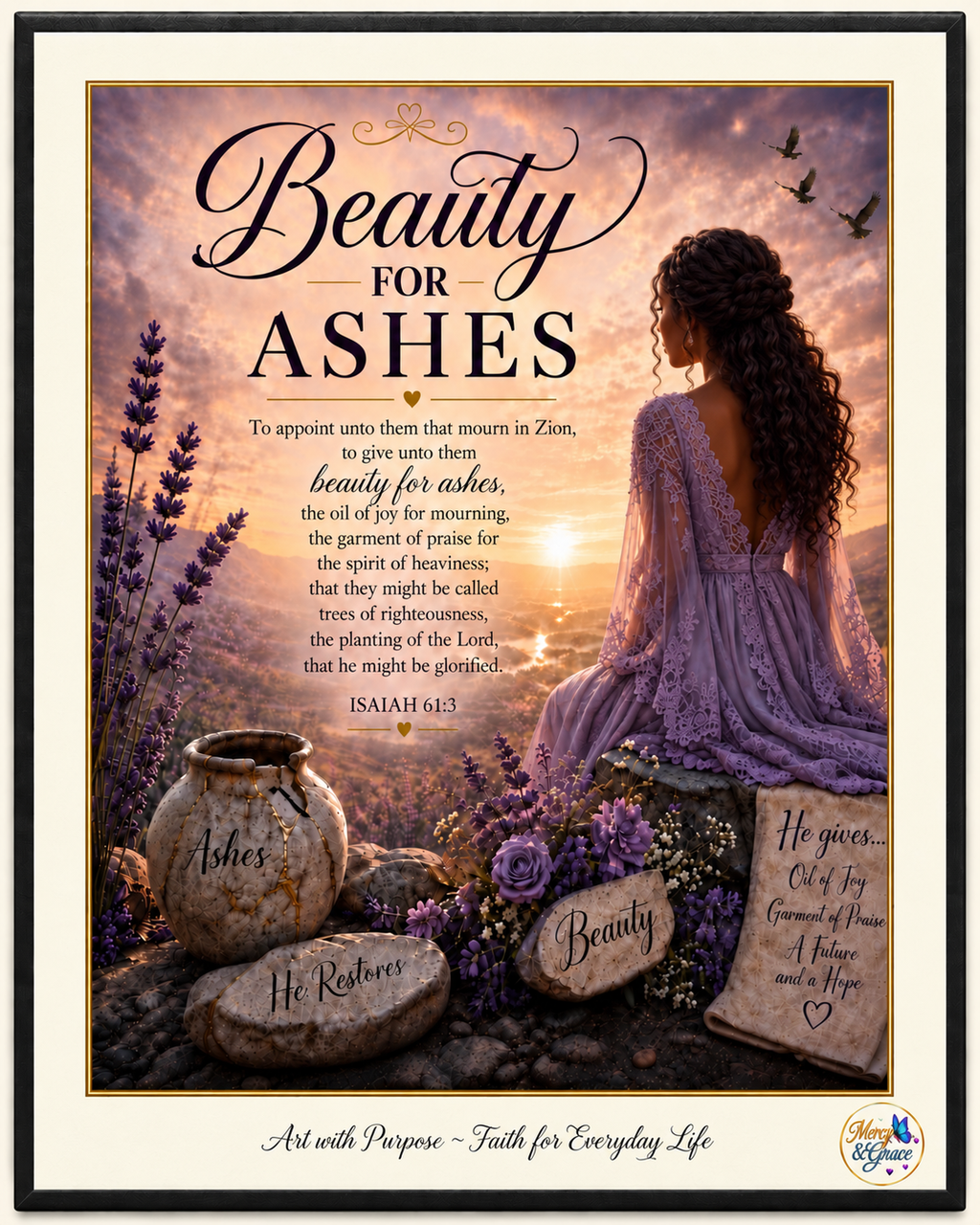 Beauty for Ashes — Isaiah 61:3 Christian Canvas Wall Art