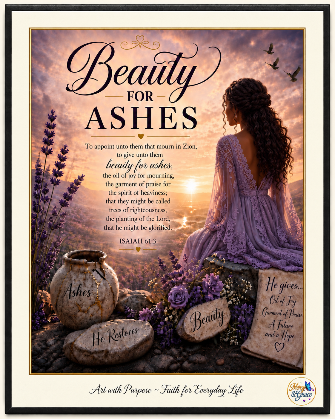 Beauty for Ashes — Isaiah 61:3 Christian Canvas Wall Art