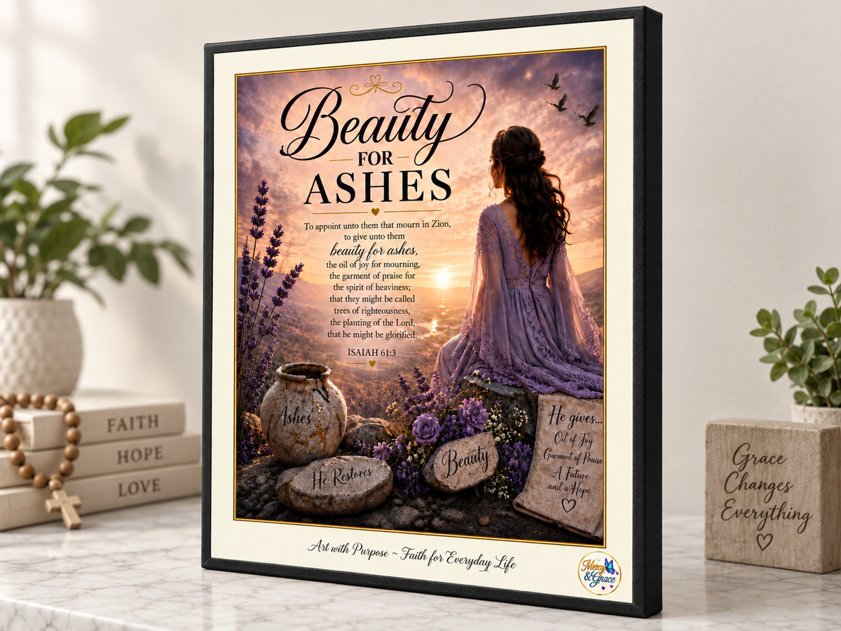 Beauty for Ashes — Isaiah 61:3 Christian Canvas Wall Art